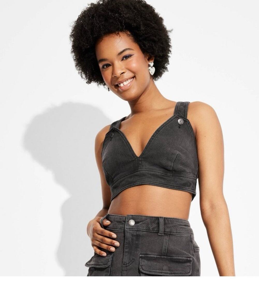 WildFable Cropped Denim Vest - Black Wash Women's S